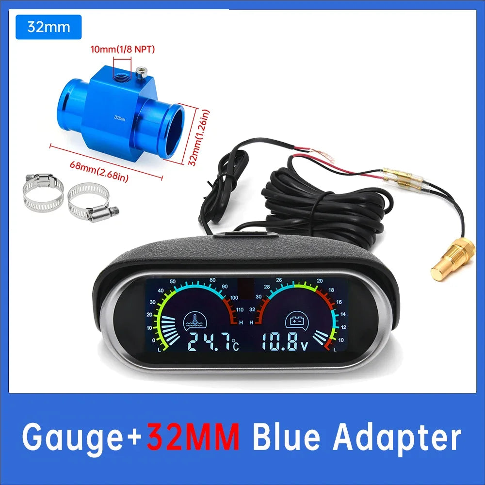 2 in 1 LCD Digital Display Voltmeter and Water Temp Gauge | Universal Car Truck Gauge wi detail view