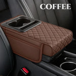 PU Leather Car Center Console Armrest Pad with Dual Pockets, Removable ABS Dual Cup Holder, 20 cm / 7.87 in. Wide