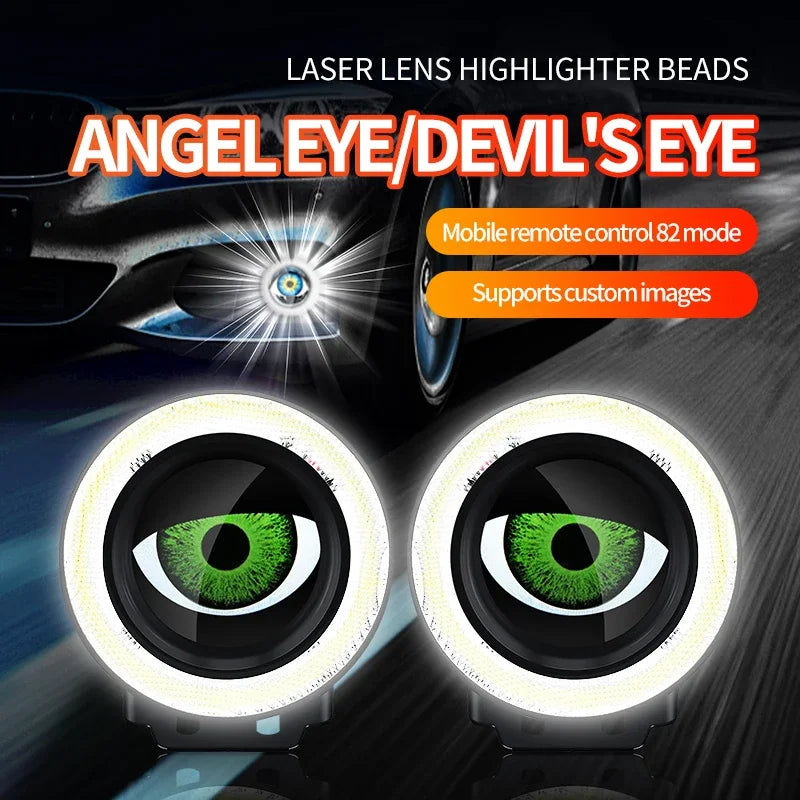 Devil's Eye LED Car Dynamic HeadLamps Angel Eyes lamp Waterproof Headlight 82 Modes De close-up view