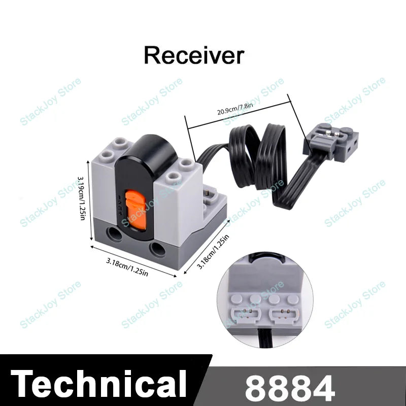 MOC Power Functions M/L/XL Motor Battery Box IR Remote Receiver for RC Car Robot Model close-up view