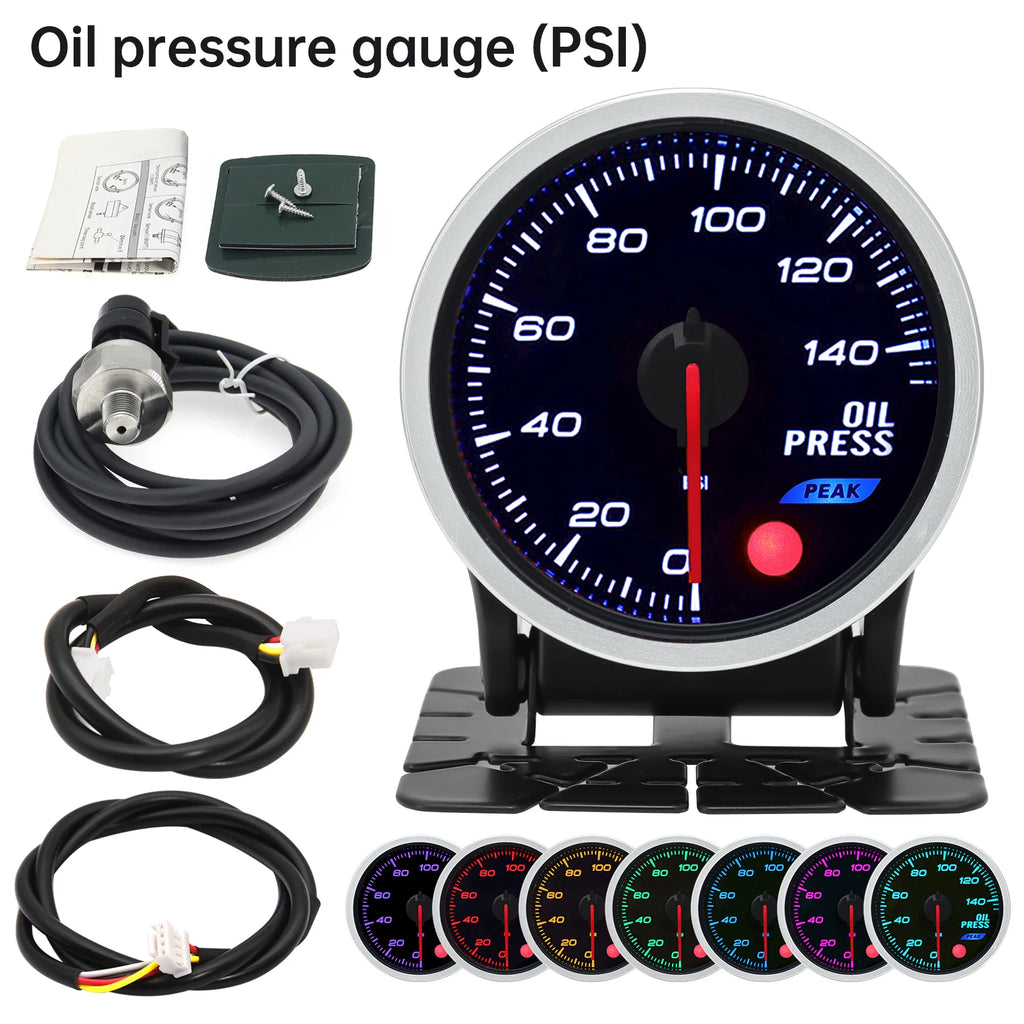 52mm 8 Colors Car Gauge Oil Pressure Bar PSI Water Temp Oil Temp EGT Exhaust Temp Turbo Boost Tachometer Fuel Level Gauge Meter