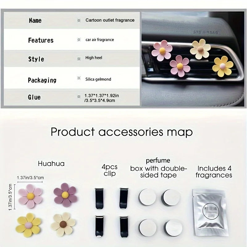 4pcs Car Outlet Vent Perfume Clips Candy-colored Flower Car Air Freshener Air Conditioning Outlet Incense Car Accessories
