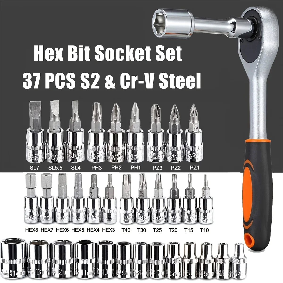 46Pcs Family Tools 1/4 Set Mechanic Tool Kits for Auto Repair Hous with Sockets Metric close-up view