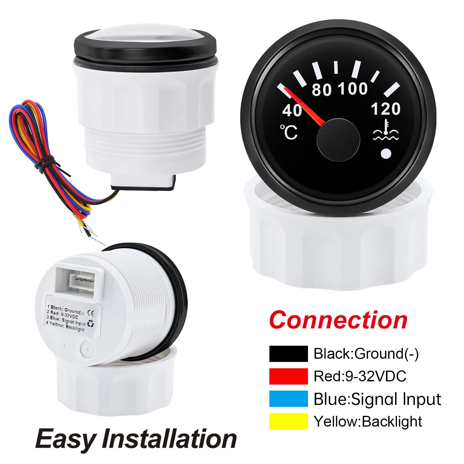 52mm Water Temperature Gauge with Flash Alarm | 40-120℃ Red LED Water Temp Meter for Car detail view