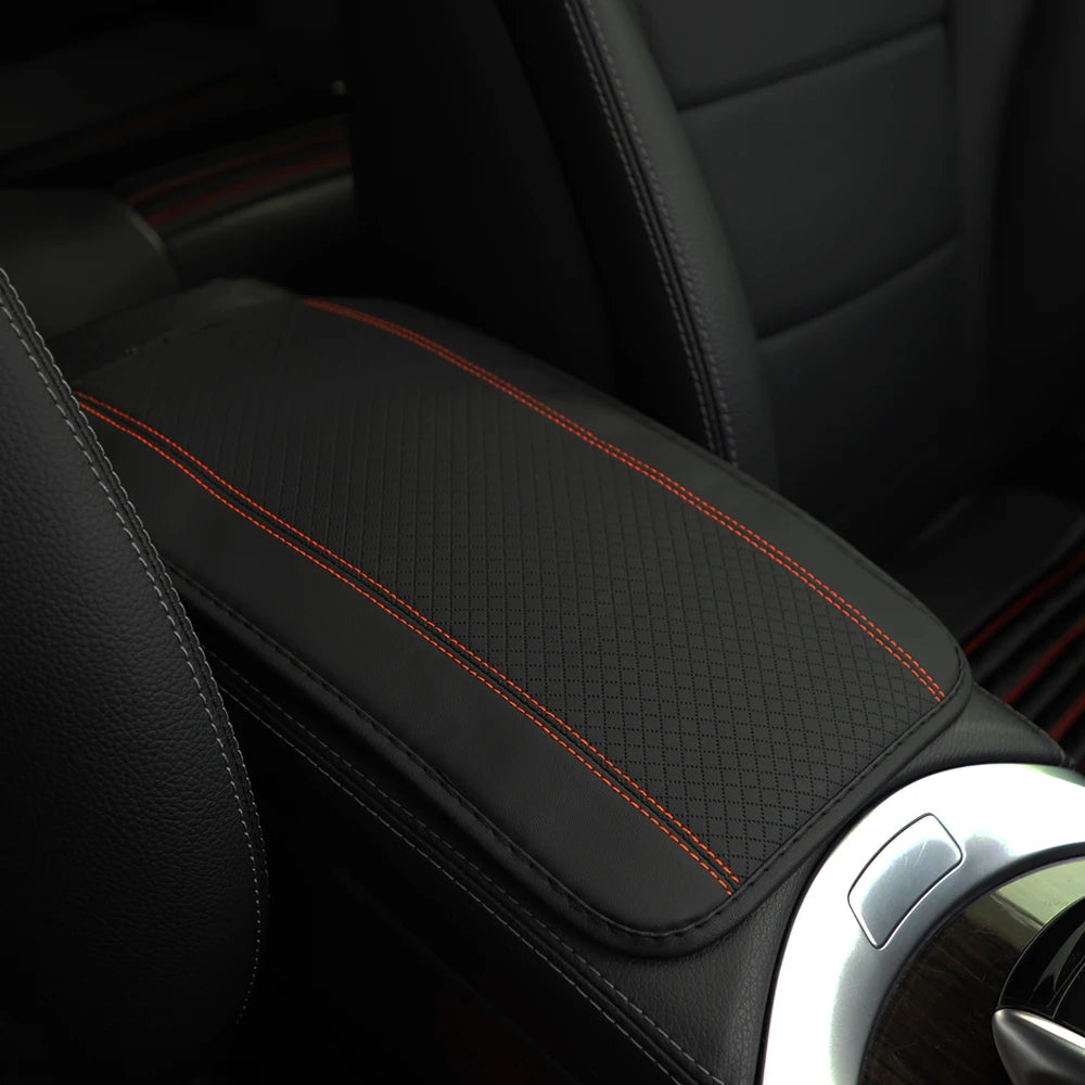 Color-Matched Double-Strand PU Leather Check-Pattern Embossed Car Armrest Pad Center Console Pad Car Decoration Item