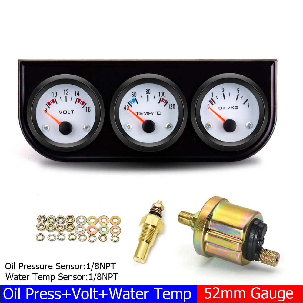 2" 52MM Triple Gauge 3 In 1 Water Temp Oil Pressure Oil Temperature Gauge | Racing Ca lifestyle view