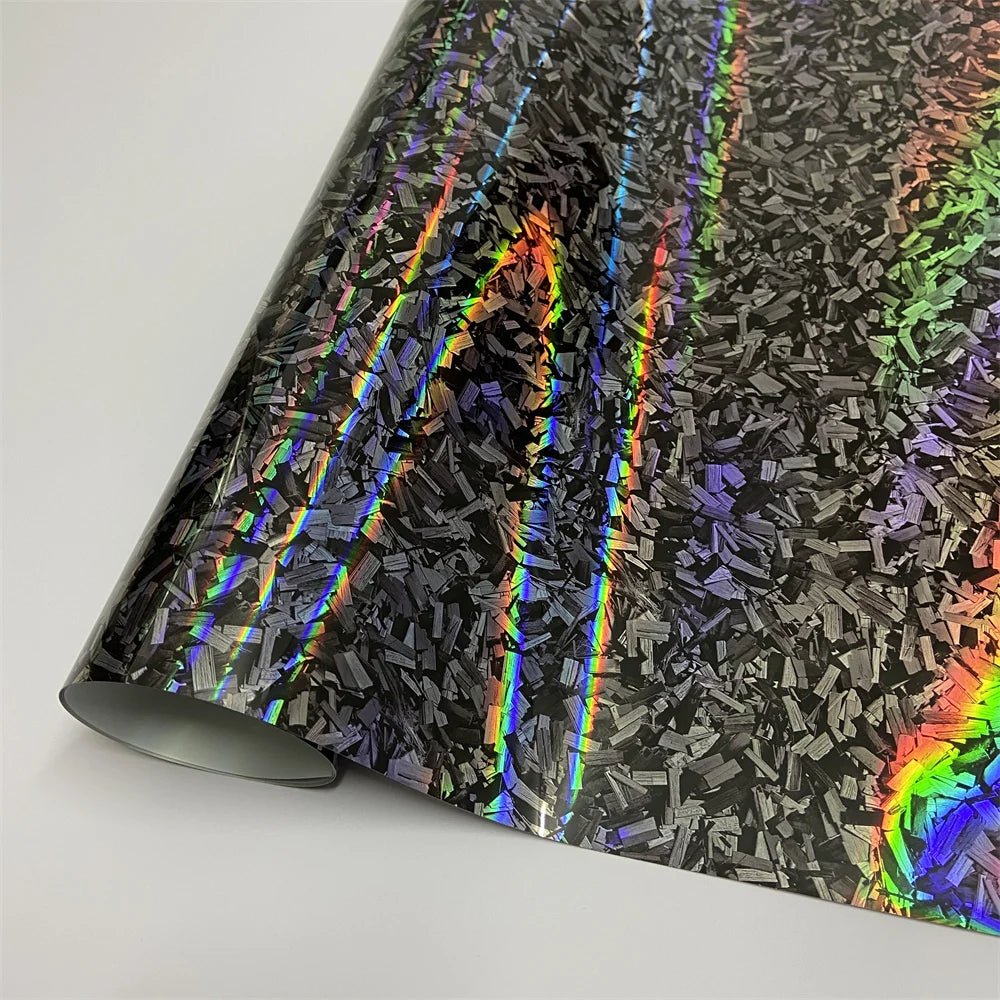 Glossy Laser Forged Carbon Fiber Vinyl Wrap Self-Adhesive Car Sticker Waterproof for alternate view