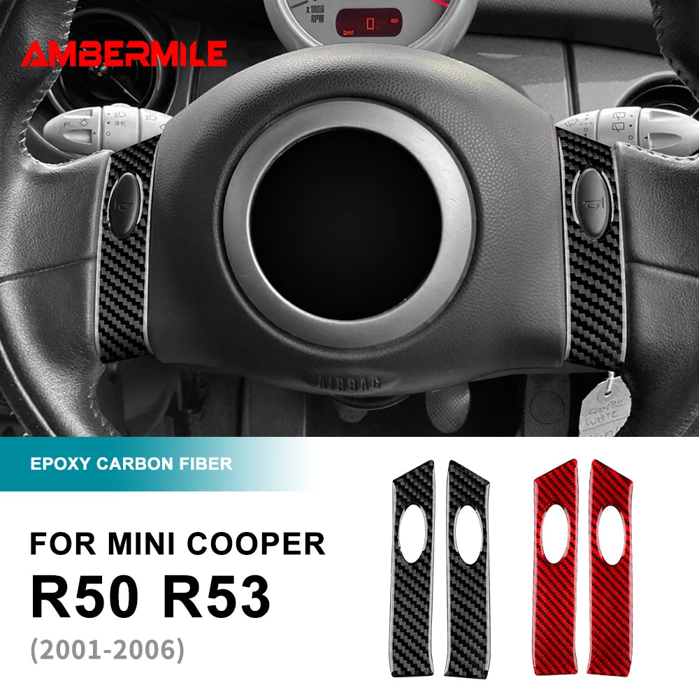 For Mini Cooper Hatch One R50 R53 2001-2006 Steering Wheel Button Sticker Strip Soft Carbon Fiber Ca