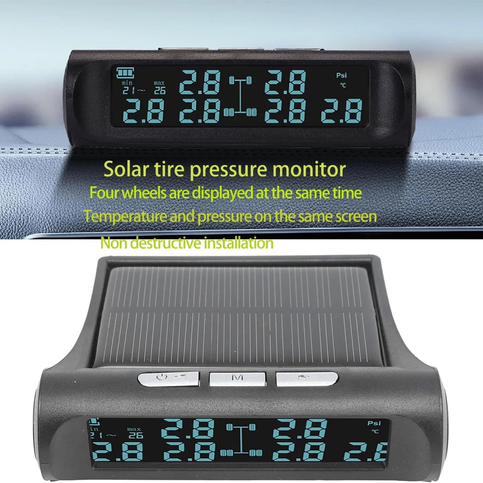 Car Tire Pressure Monitoring System | 4-Sensor TPMS with Solar Display additional angle