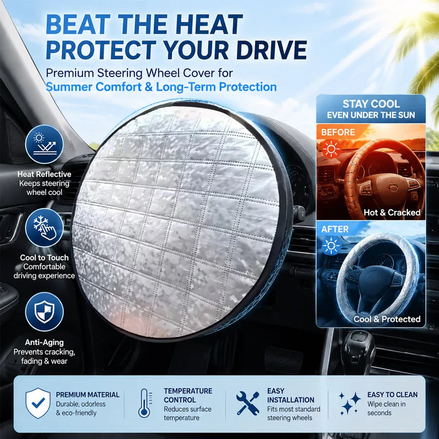 Car Sun Shade Kit, Windshield Sun Visor, Steering Wheel Sun Cover detail view