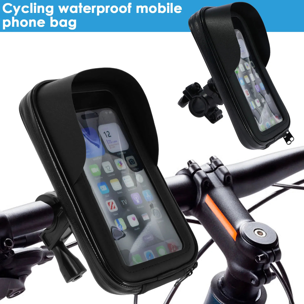 360° Rotatable Bike Phone Holder Bag Waterproof Motorcycle Handlebar Bag Bicycle Pouch Touch Screen