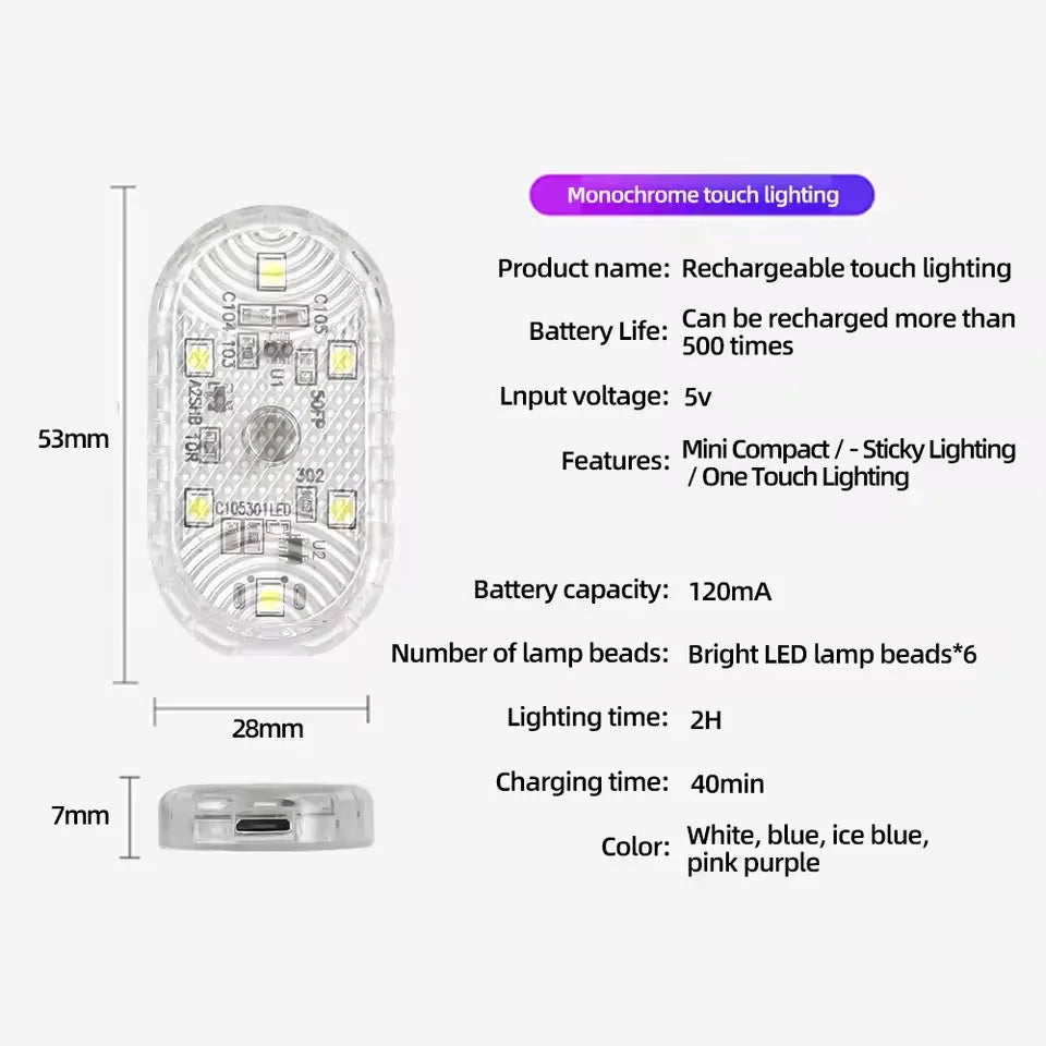 USB Charging LED Touch Light Mini Wireless Car Interior Lighting Auto Roof Ceiling additional angle