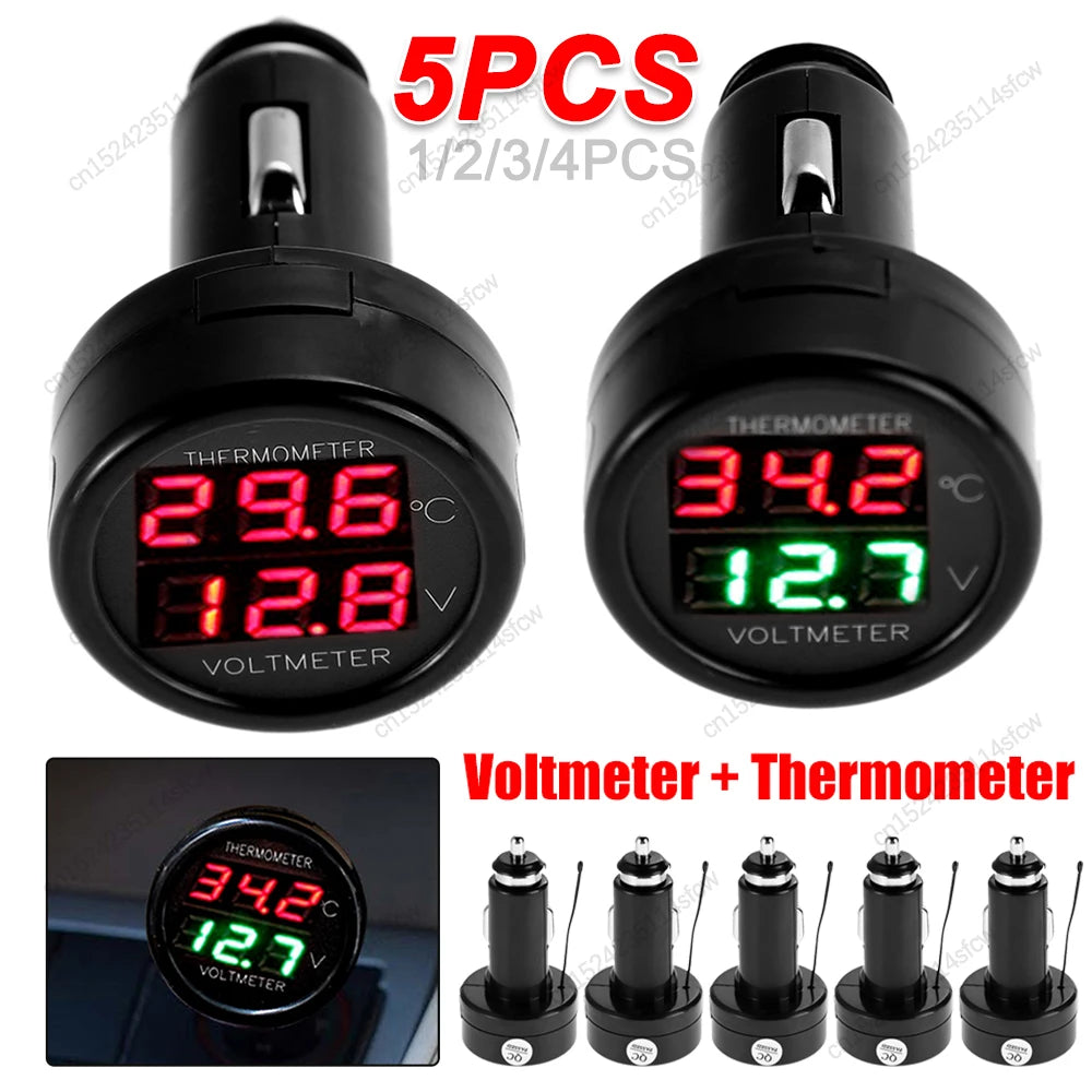 2 IN 1 Car Voltmeter Thermometer | 12V 24V Cigarette Lighter Battery Monitor