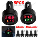 2 IN 1 Car Voltmeter Thermometer | 12V 24V Cigarette Lighter Battery Monitor