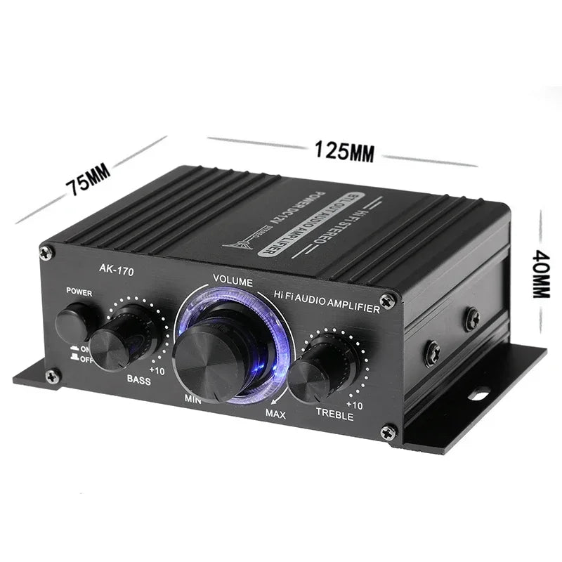 AK170 Mini Digital Power Audio Car Amplifier Blue Light Stereo Audio Amplifier for Hom close-up view