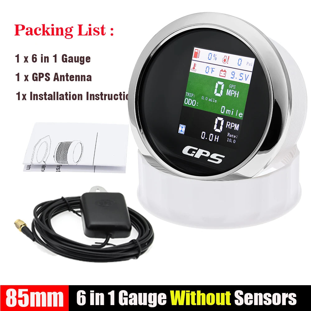 85mm 6 in 1 GPS Speedometer and Tachometer | Digital Gauge with Oil Pressure, Water Temp detail view