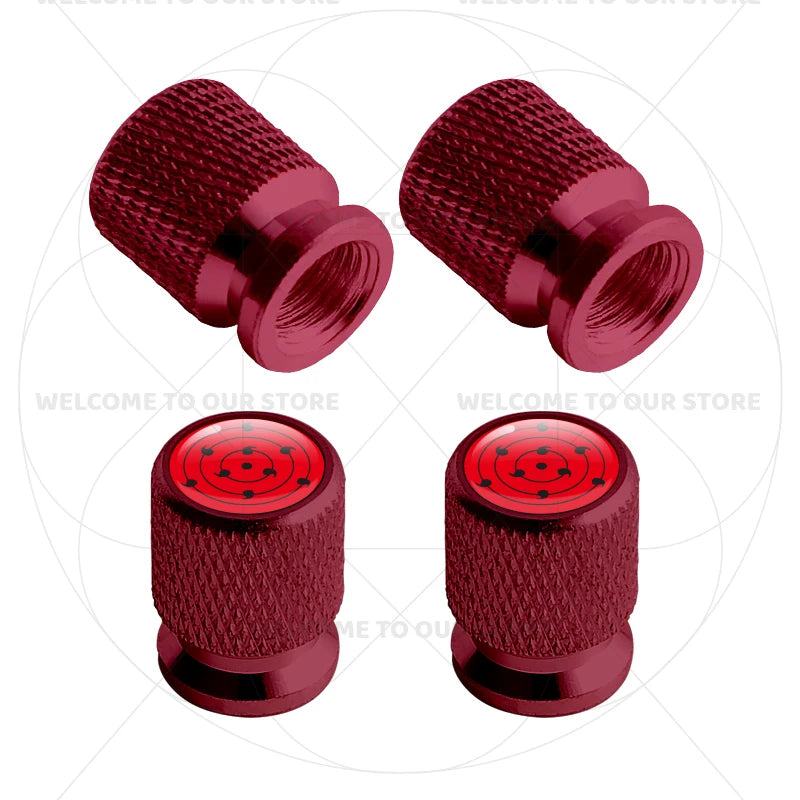 Itachi Rinnegan Sharingan Tire Valve Caps | 4pc Aluminum Anime Car Accessories detail view