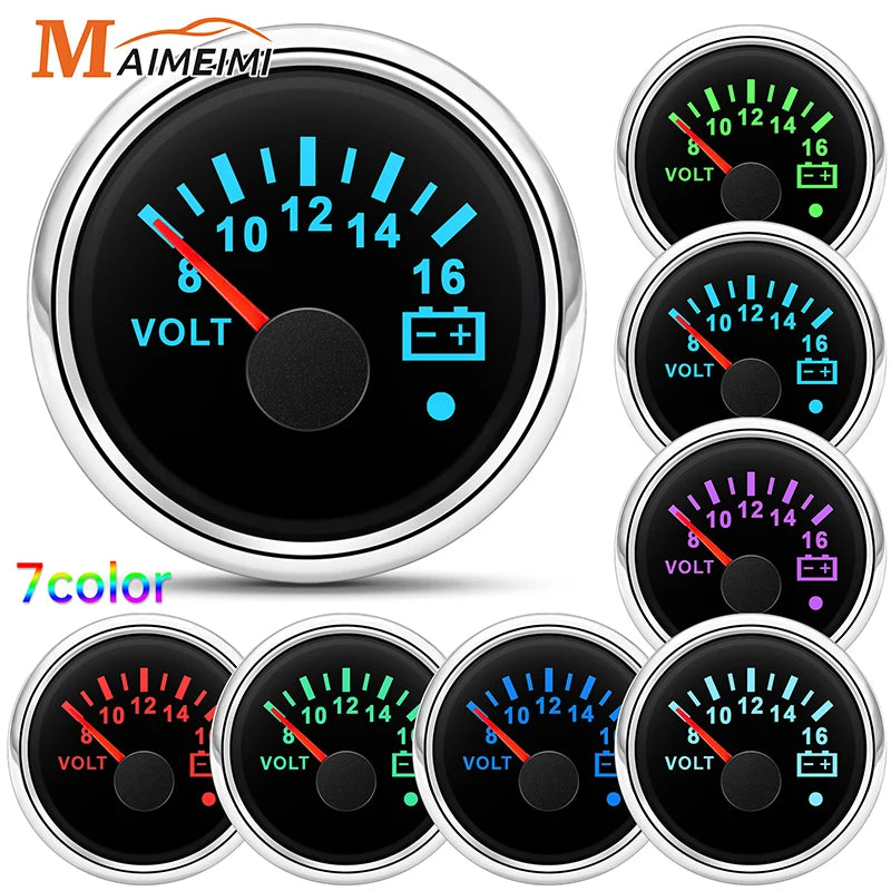 52mm Voltmeter 7 Colors Backlight Voltage Gauge | Universal 8-16V 18-32V for 12V 24V Boat Car Marine