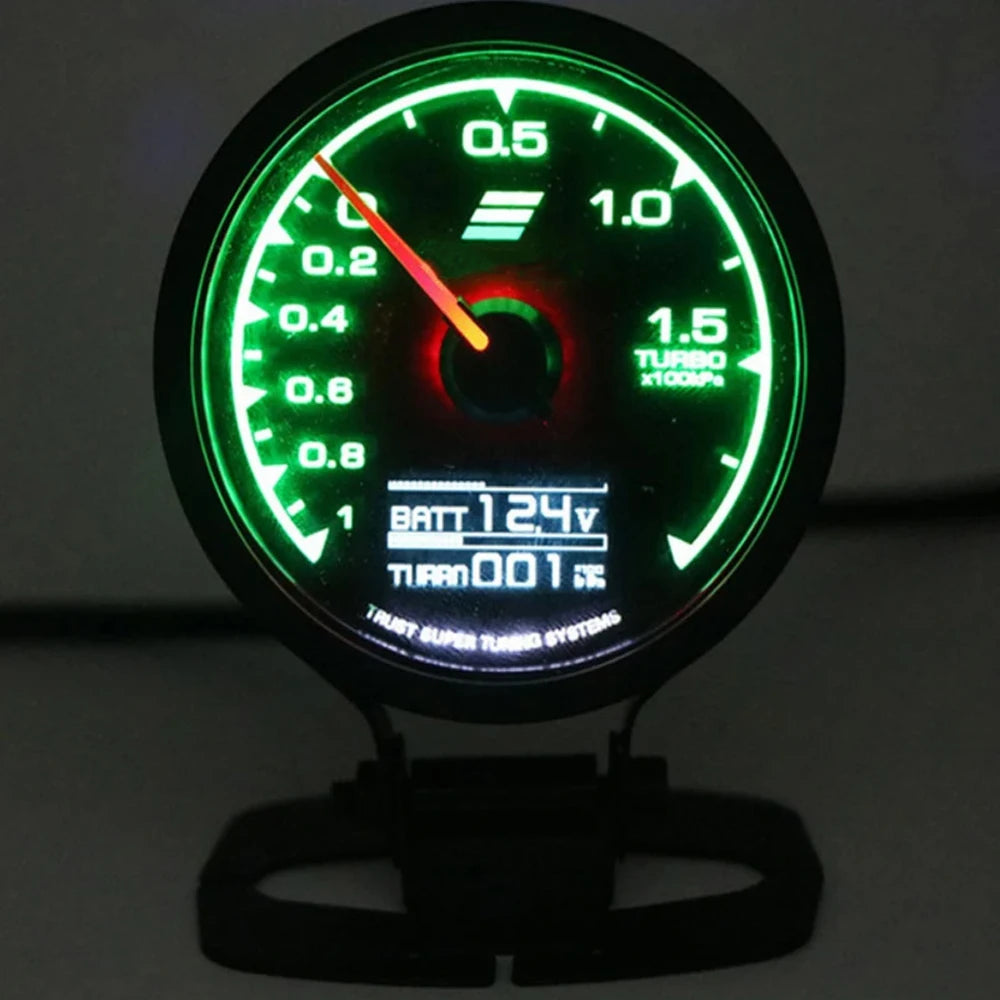 62mm GReddi LCD Digital Display Car Gauge | Oil Pressure, Temperature, Voltmeter & Boo close-up view