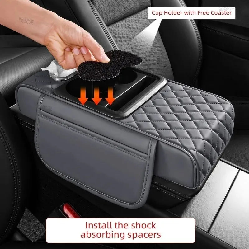 Auto Armrest Pillow Cover Pad Box Armrest Heightening Pad Car Armrest Box With 2 Cup Holder Auto Center Console Armrest Cushion