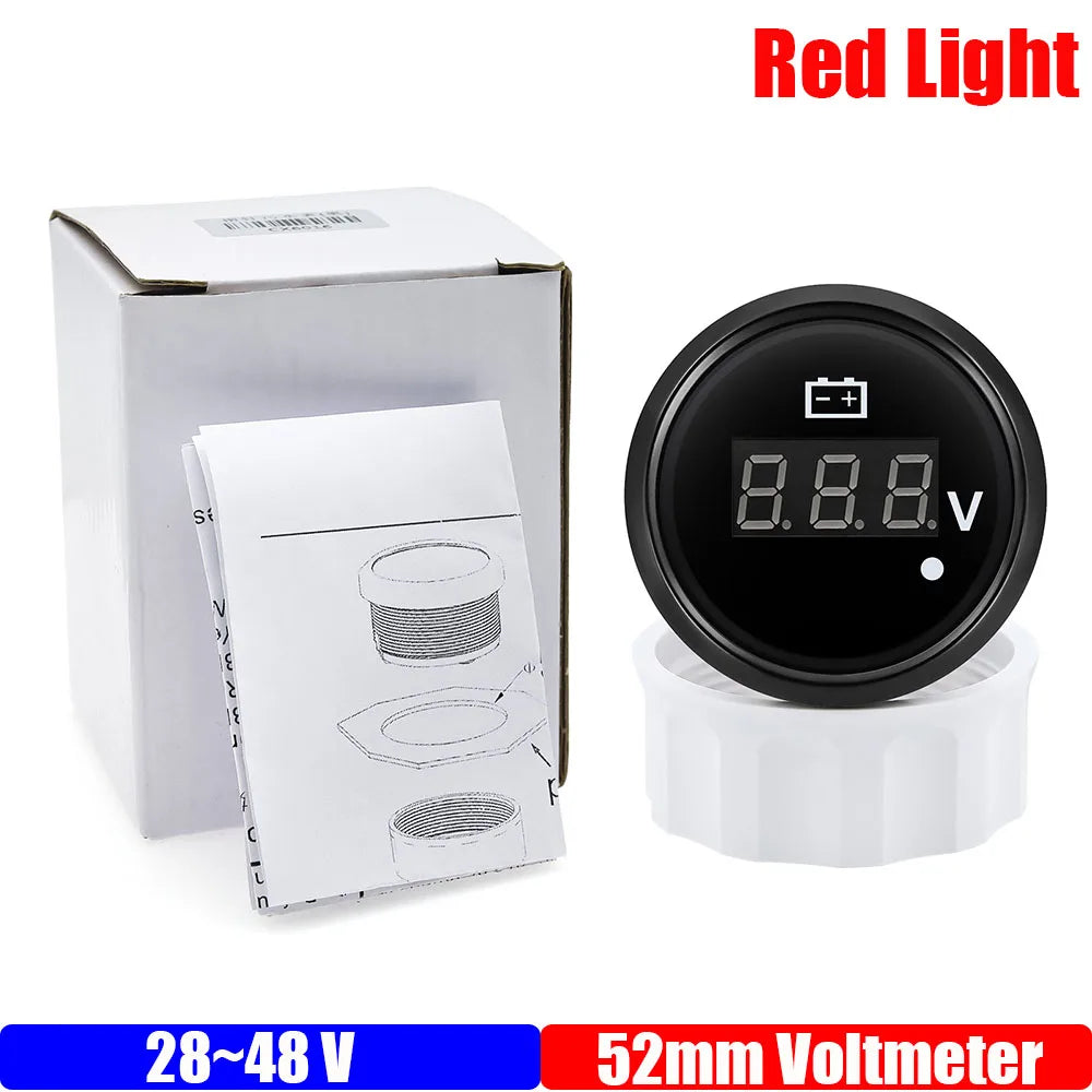 8-32V 28-48V 52mm Digital Voltmeter with Red Alarm Light | Waterproof Voltage Gauge for detail view