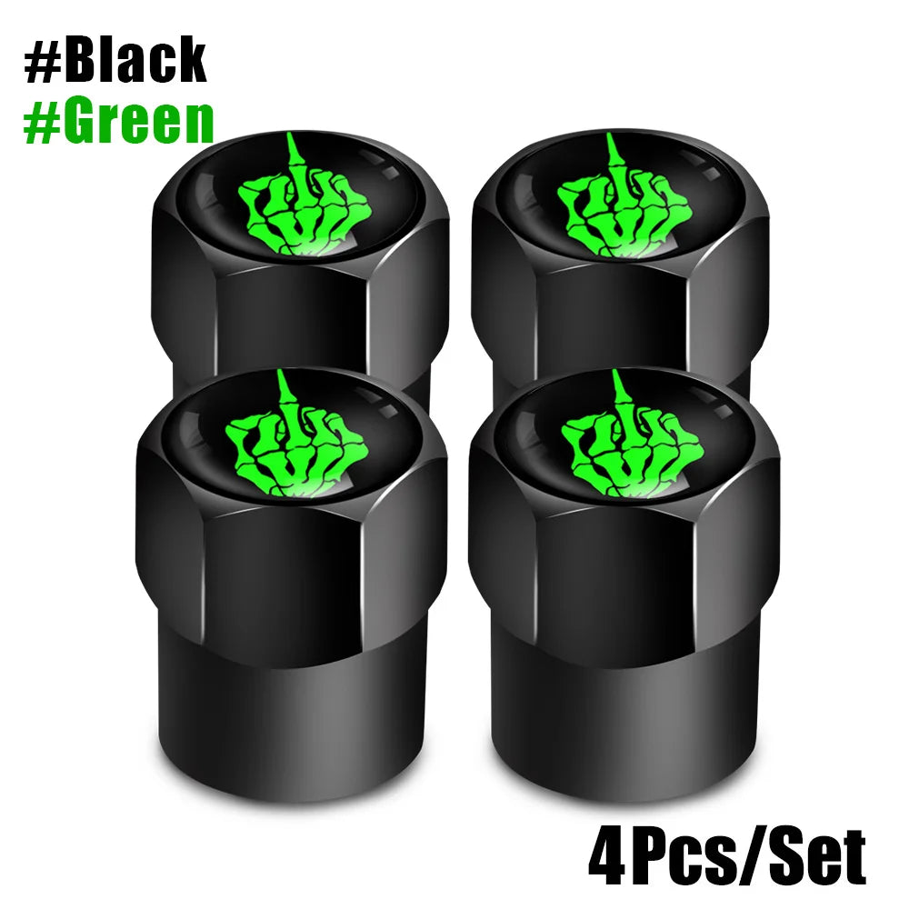 Red Skull Valve Stem Caps | 4-Pack Aluminum Alloy Tire Valve Covers for Cars, Trucks, Mo detail view