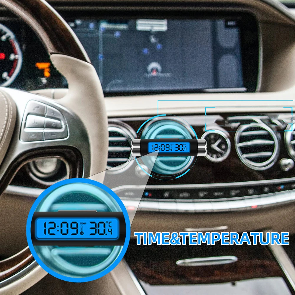 Car Digital LCD Clock and Temperature Display with Blue Backlight | Car Dashboard T additional angle
