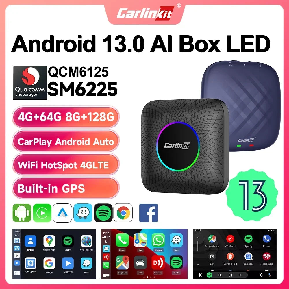 2026 CarlinKit CarPlay AI Box | Android 13.0 QCM6225 8-Core Wireless CarPlay Adapter with GPS, FOTA