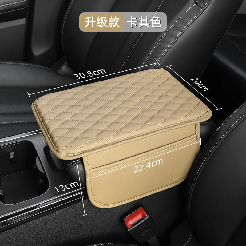 Car Armrest Cover Pad with Storage Bag Leather Anti-Slip Center Console Armrest Protector Cushion with Pocket