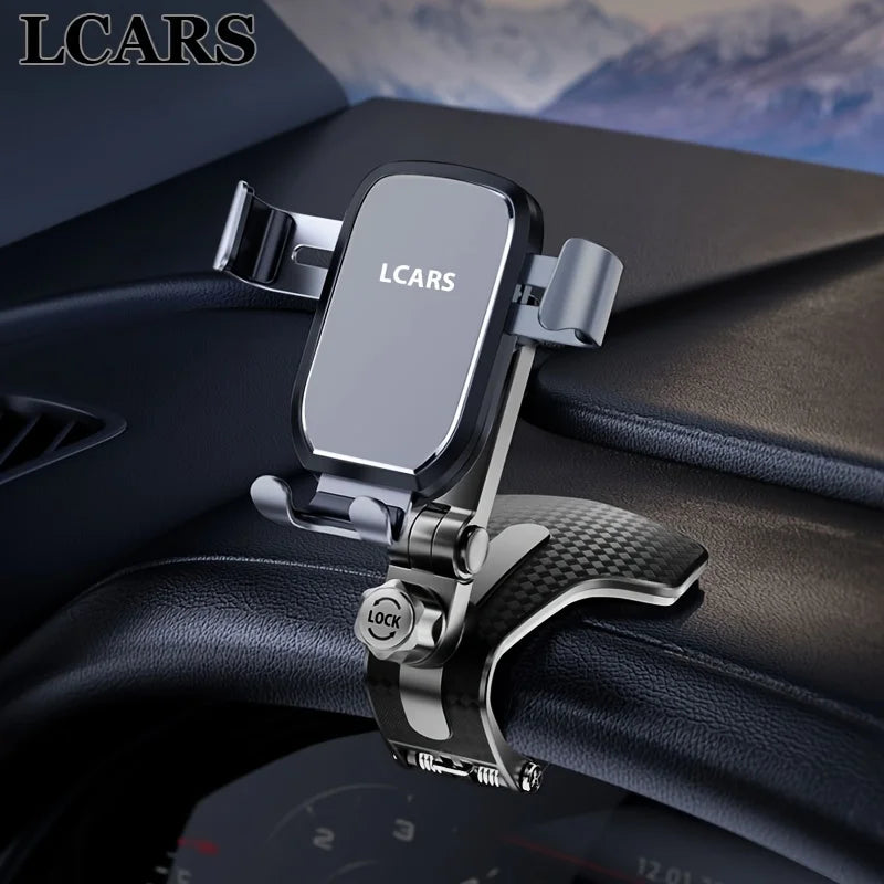 Lcars Metal-Textured Multifunctional Car Phone Holder, with Metal Clamp Arm and Abs Plastic Material, Used for Phone Navigation and Entertainment, Does Not Block the Line of Sight, Can Be Adjusted to Multiple Angles, Supports