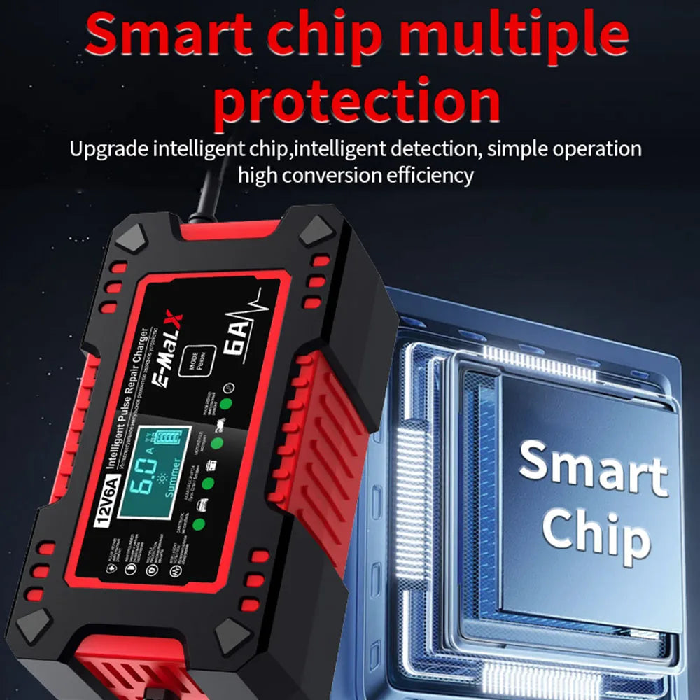 Car Battery Charger Intelligent Smart Battery Charging Fast Power Charging Pulse Repair Tools Digital Display Auto Accessories Universal For SUV Motorcycle Truck RV
