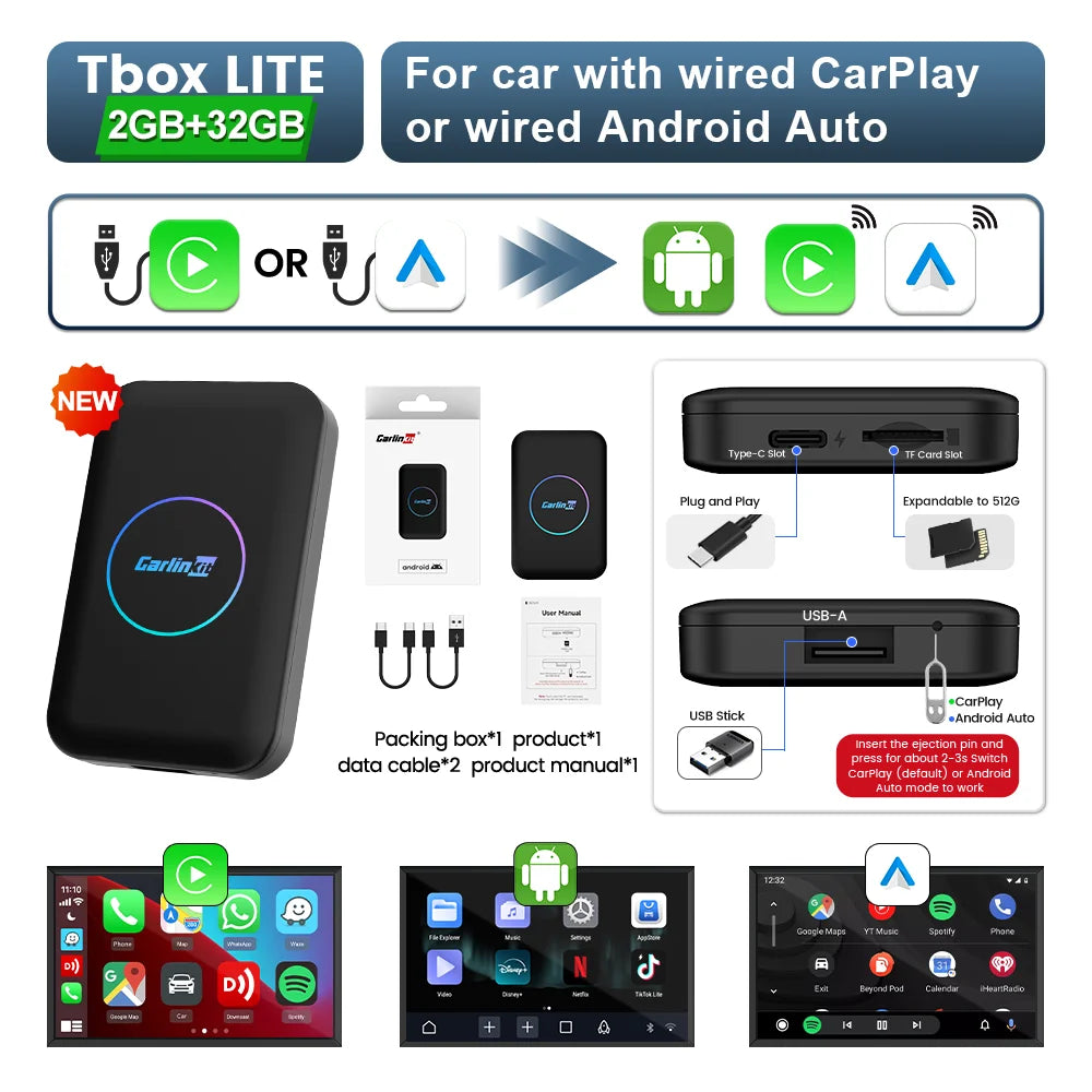 CarlinKit Android TV Box CarPlay Ai Box | Wireless CarPlay & Android Auto Adapter wit alternate view