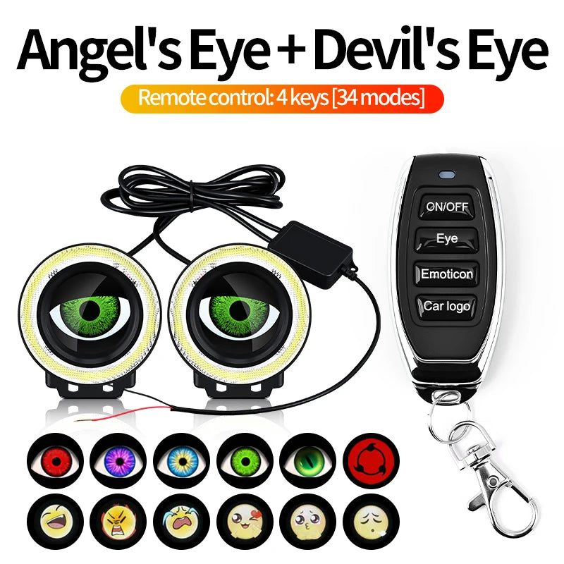 Devil's Eye LED Car Dynamic HeadLamps Angel Eyes lamp Waterproof Headlight 82 Modes Devi detail view