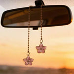 Car Rearview Mirror Pendant Pink Sakura Flower Pendant with Gold Chain Cute Auto Interior Decor Gifts for Women Decoraction