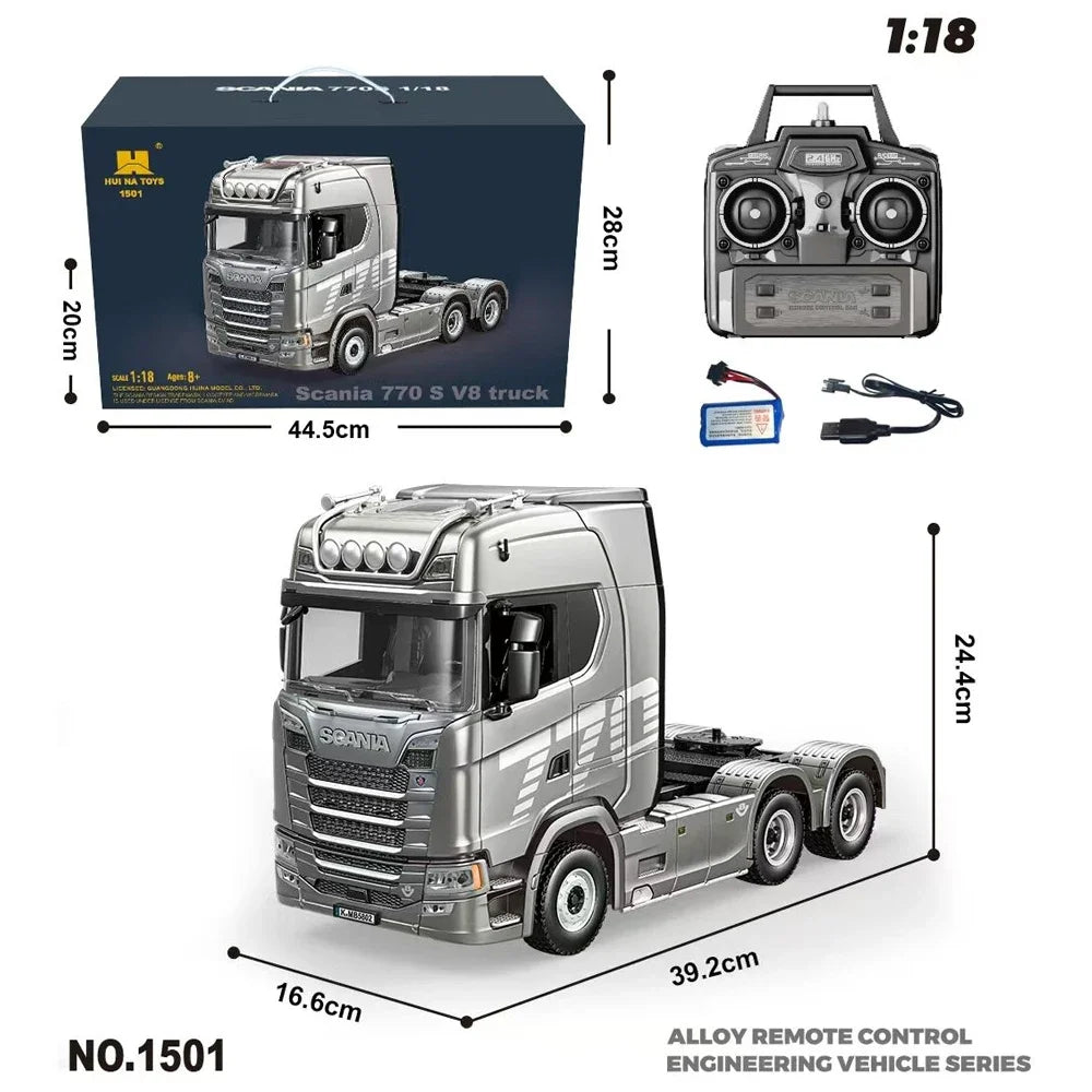 1/18 RC Truck 1501 770S Alloy Tractor 2.4G Remote Control Engineering Trailer close-up view