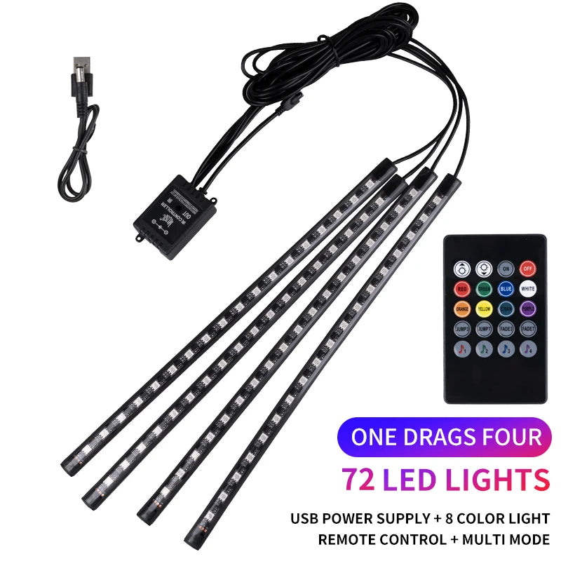 Neon LED Car Interior Ambient Foot Strip Light Kit Accessories RGB Backlight Remote Ap close-up view