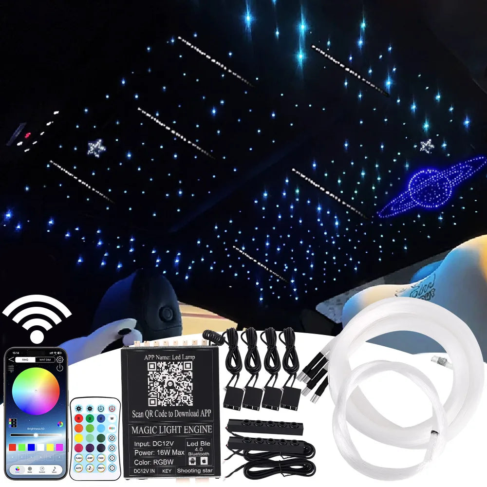 LED Star Roof Starlight Headliner – 16W RGB Fiber Optic Lamp with APP, Voice & Remote Control (600/9