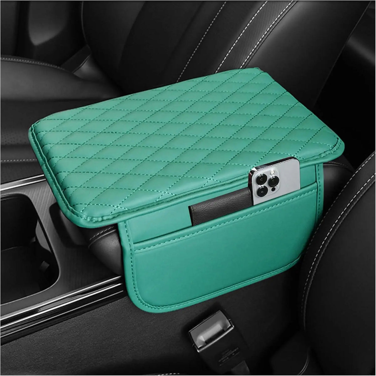 Upgraded Microfiber Leather Car Center Console Armrest Cover Cushion | with 2 Storage Bags | Universal for Most Cars