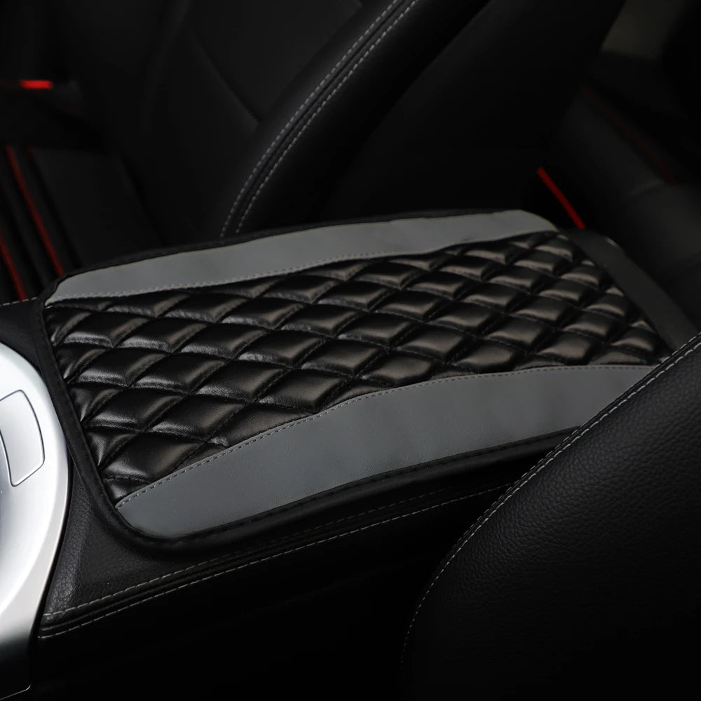 Car armrest cushion center control cushion Car interior accessories PU leather embroidered three-dimensional lattice cushion