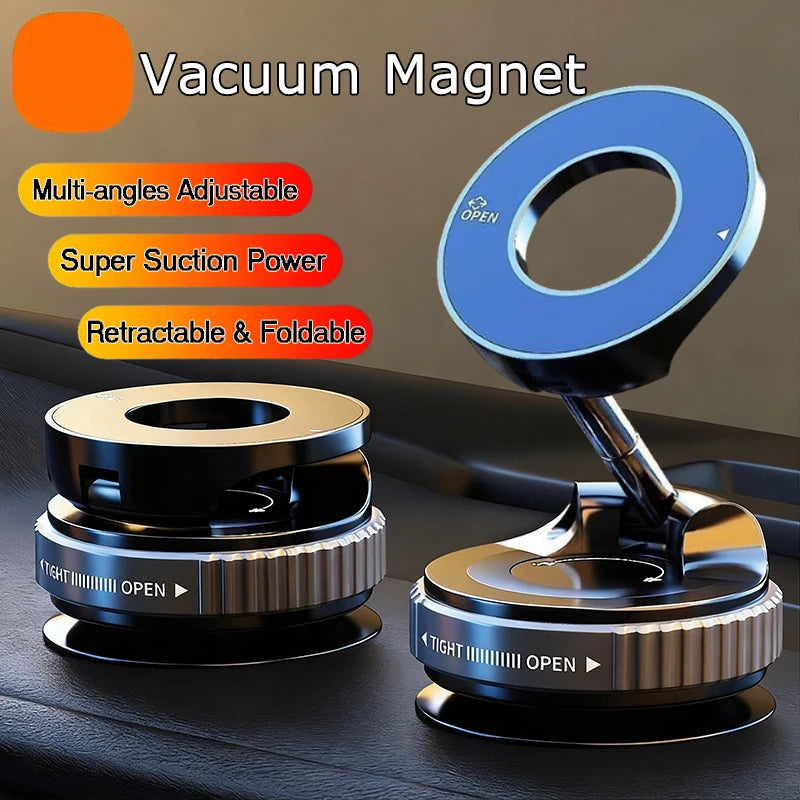 Magnetic Vacuum Phone Bracket | 360° Adjustable Car Holder with Strong Suction Cup