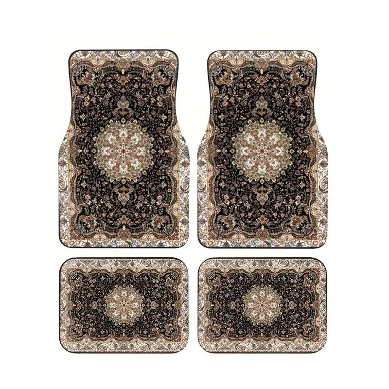 Red Bohemian Paisley Print Car Floor Mats 4Pcs Universal Anti-Slip Auto Carpet Inte additional angle