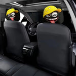2Pcs Cute Black Coal Ball Car Headrest Covers, Yellow Star Beanie Winking Tongue Out, alternate view