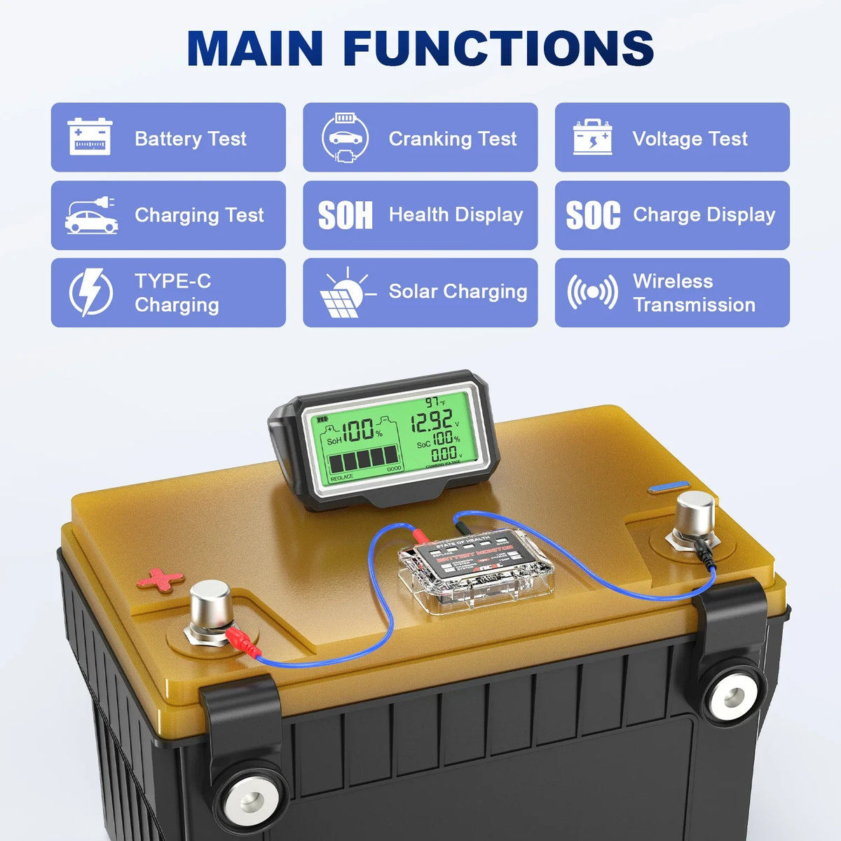 ANCEL BM200 PRO 12V Car Battery Capacity Tester Monitor LED Display Waterproof SOH SOC Battery Health Analyzer Auto Tester Tools