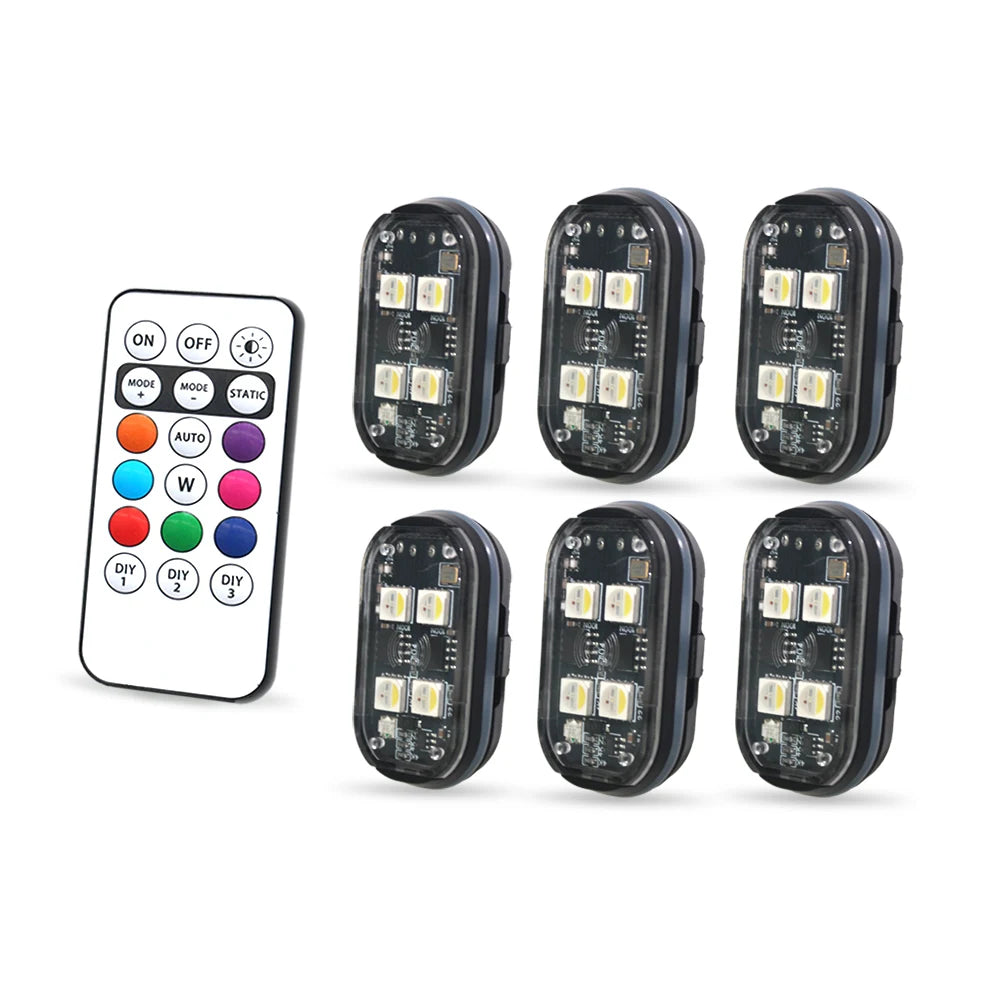2/4pcs Wireless LED Strobe Lights Car Decor Atmosphere Light, 8 Colors Rechargeable additional angle