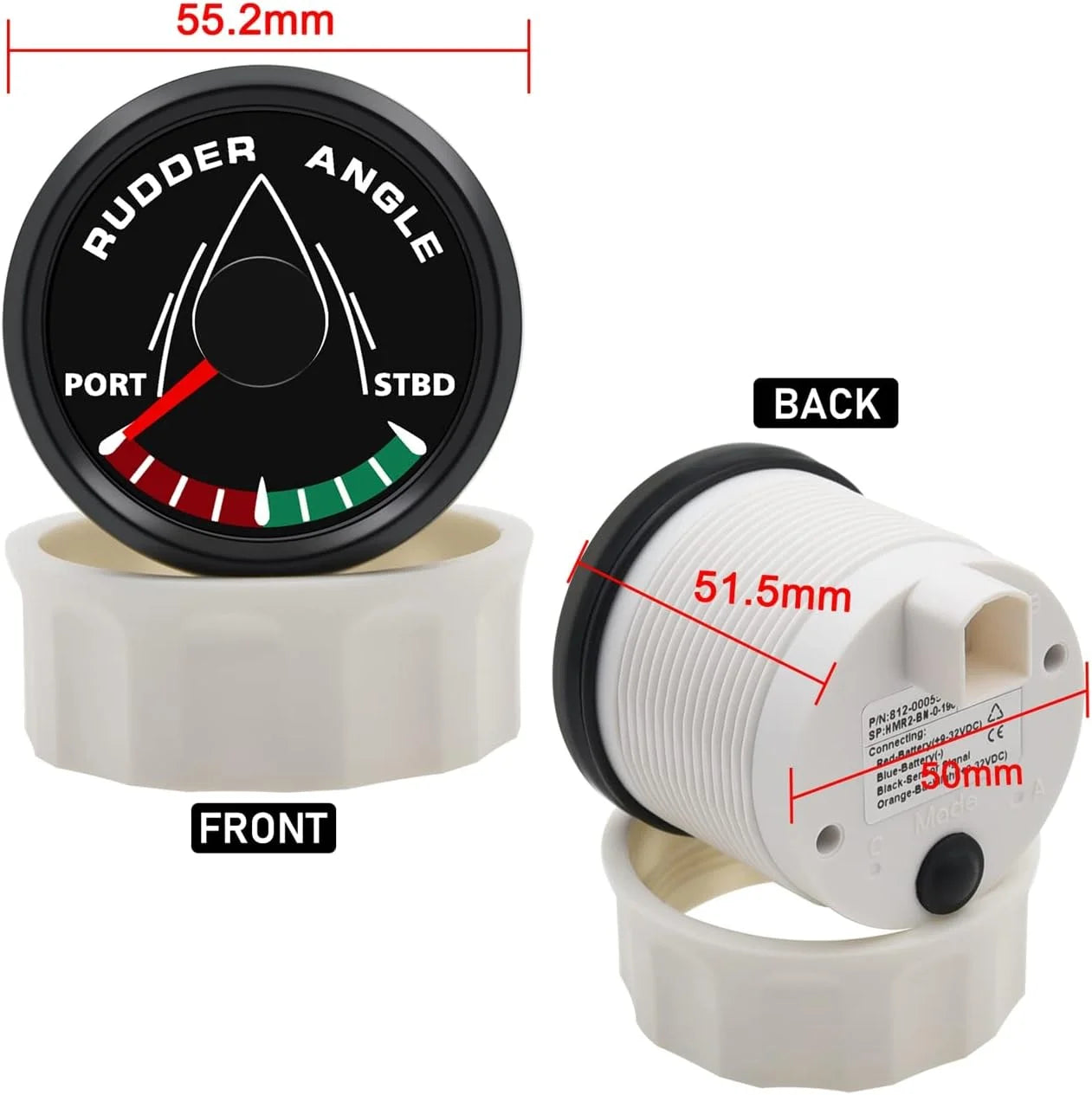 52MM Rudder Position Indicator with Sensor | Waterproof Rudder Angle Display 0-190 Ohm f detail view