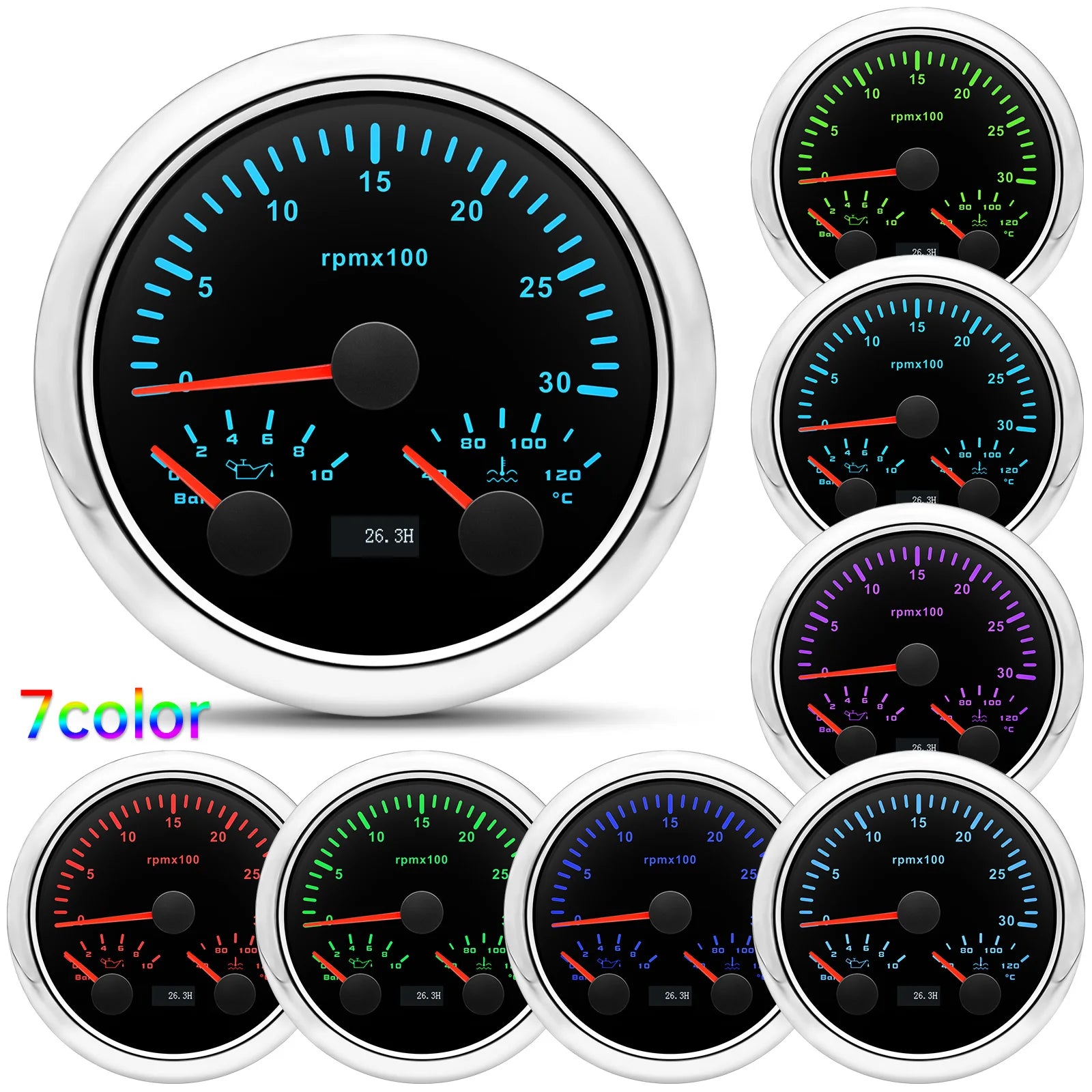 85mm Car 3 In 1 Multi-functional GPS Speedometer Set | RPM Tachometer with Oil Pressure, detail view
