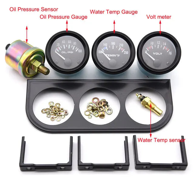 52MM 3 In 1 Oil Pressure Gauge, Volt Meter, and Water Temp Gauge Kit | Triple Meter f lifestyle view