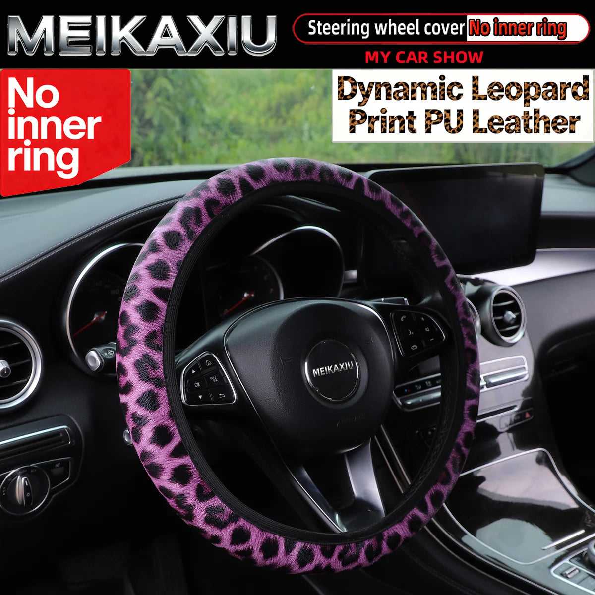New style Women's Leopard Pattern PU Leather Steering Wheel Cover Car Decoration Ri additional angle
