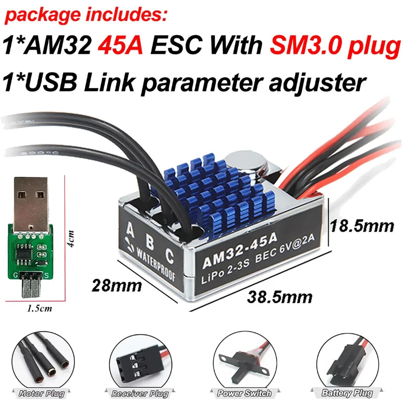 2322 2600KV 2830 2400KV Brushless Motor AM32 45A for 1/12 RC Crawler Car Off Road Car MN82 MN168 MN78 MN86 MN128 Power Kit