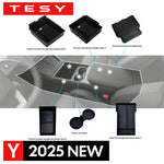 For Tesla New Model Y Juniper 2025 Launch Console & Armrest Upper and Lower Flocking Storage Box Watercup Holder Camera Cover
